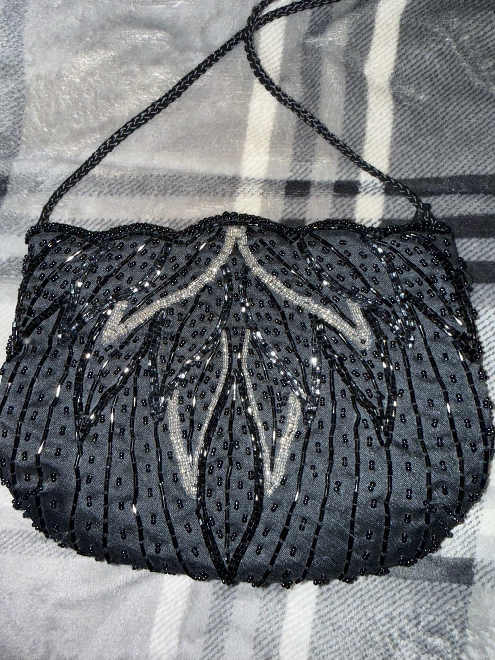 Black Beaded Evening Shoulder Bag - Elegant Women's Clutch